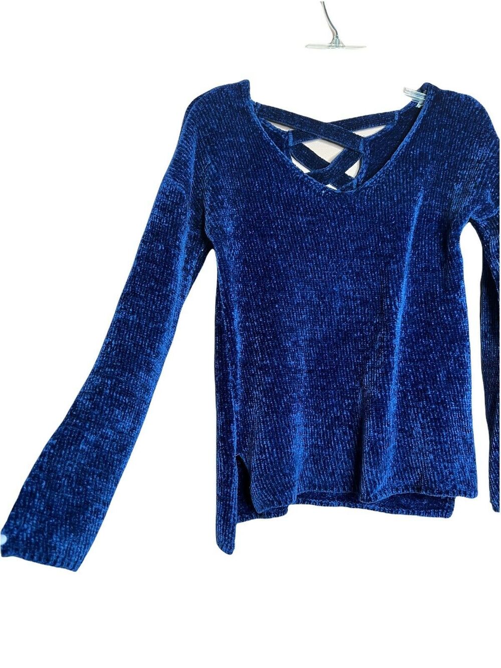 Pink Rose Boutique Brand Women relaxed Long Sleeve Sweater Blue Sz Small V Neck